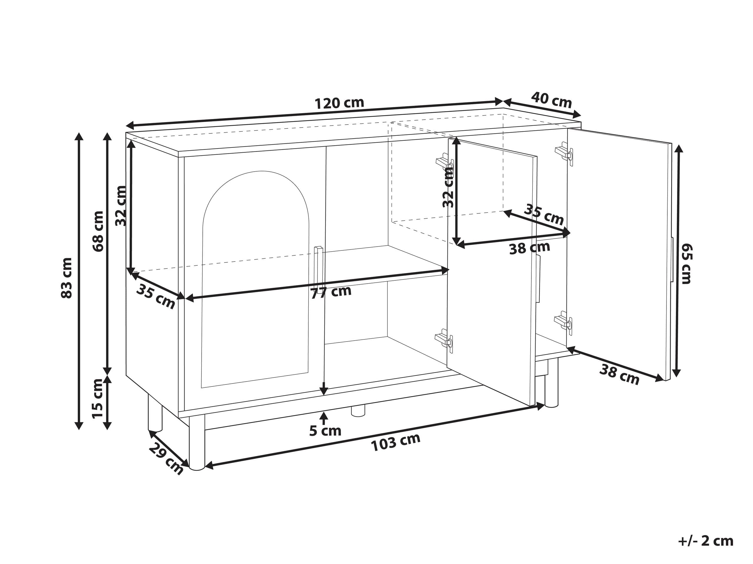 Buffet 3 Portes Panneau Particules Pieds en Bois Façades en Rotin Style Boho Marron Clair Costello