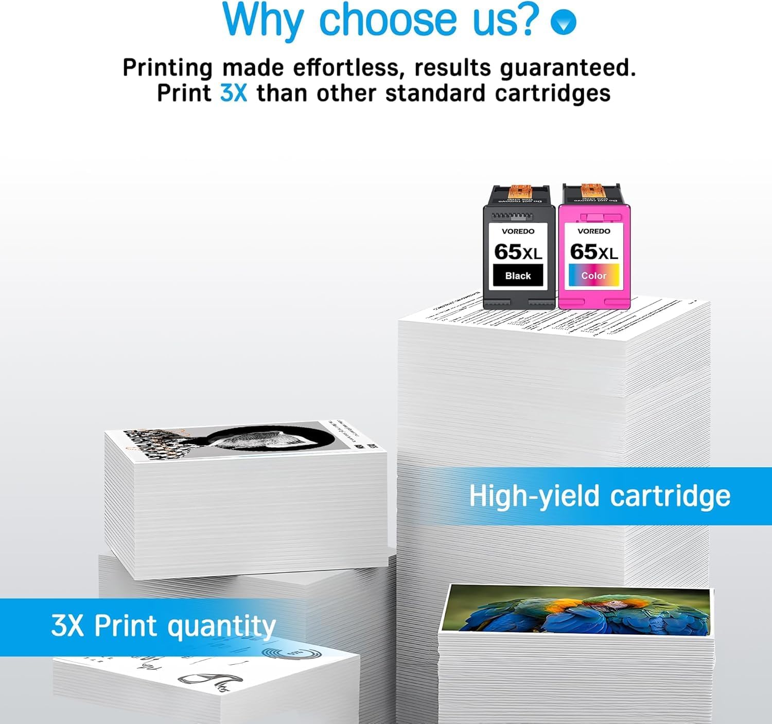 65XL 65 Ink Cartridges Black/Color Combo Pack | for HP Ink 65 65 XL | Works for HP Deskjet 3700 3755 3752 3772, Envy 5055 5058 5052 5032 5000 Series | T0A36AN | 2 Pack, 1 Black, 1 Color
