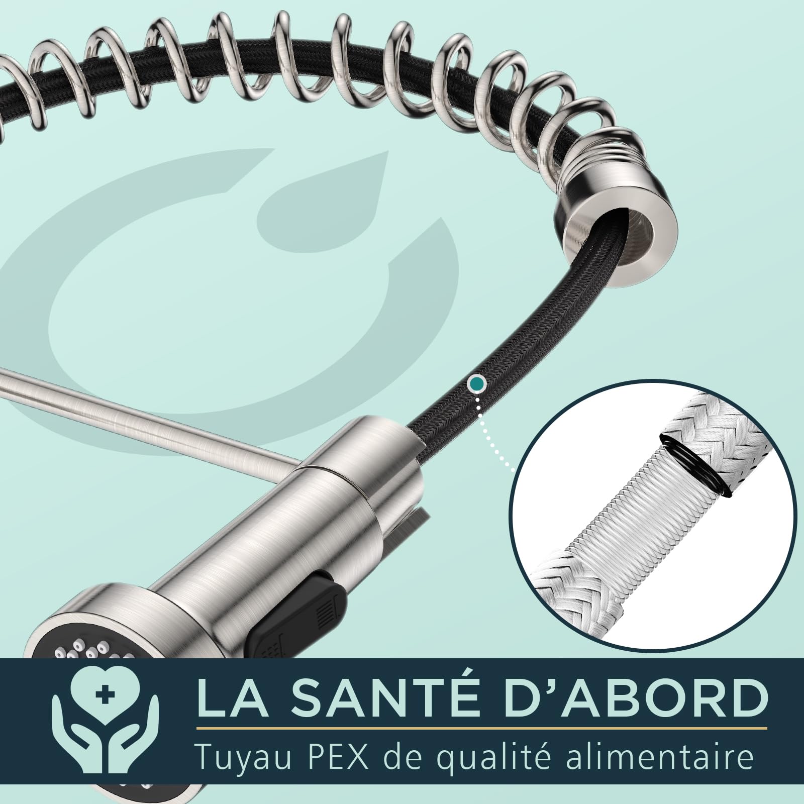 FORIOUS Robinet Cuisine, Mitigeur Cuisine avec Douchette Extractible max à 45cm, Rotation à 360° et Double Fonction de Pulvérisation, Acier Inoxydable