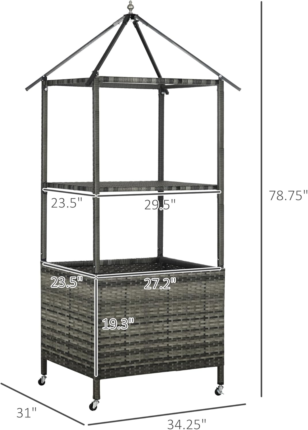 Outsunny Outdoor Towel Valet Caddy, Covered Poolside Towel Holder Rack, Shelf, Basket, Rolling PE Rattan Wicker Storage on Wheels, Gray