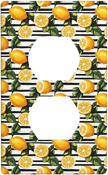 Duplex Receptacle Outlet Covers, 1-Gang Standard Size Wall Plates, Black White Striped Lemons Print Outlet Covers Wall Plate, Electrical Outlet Cover Decorative