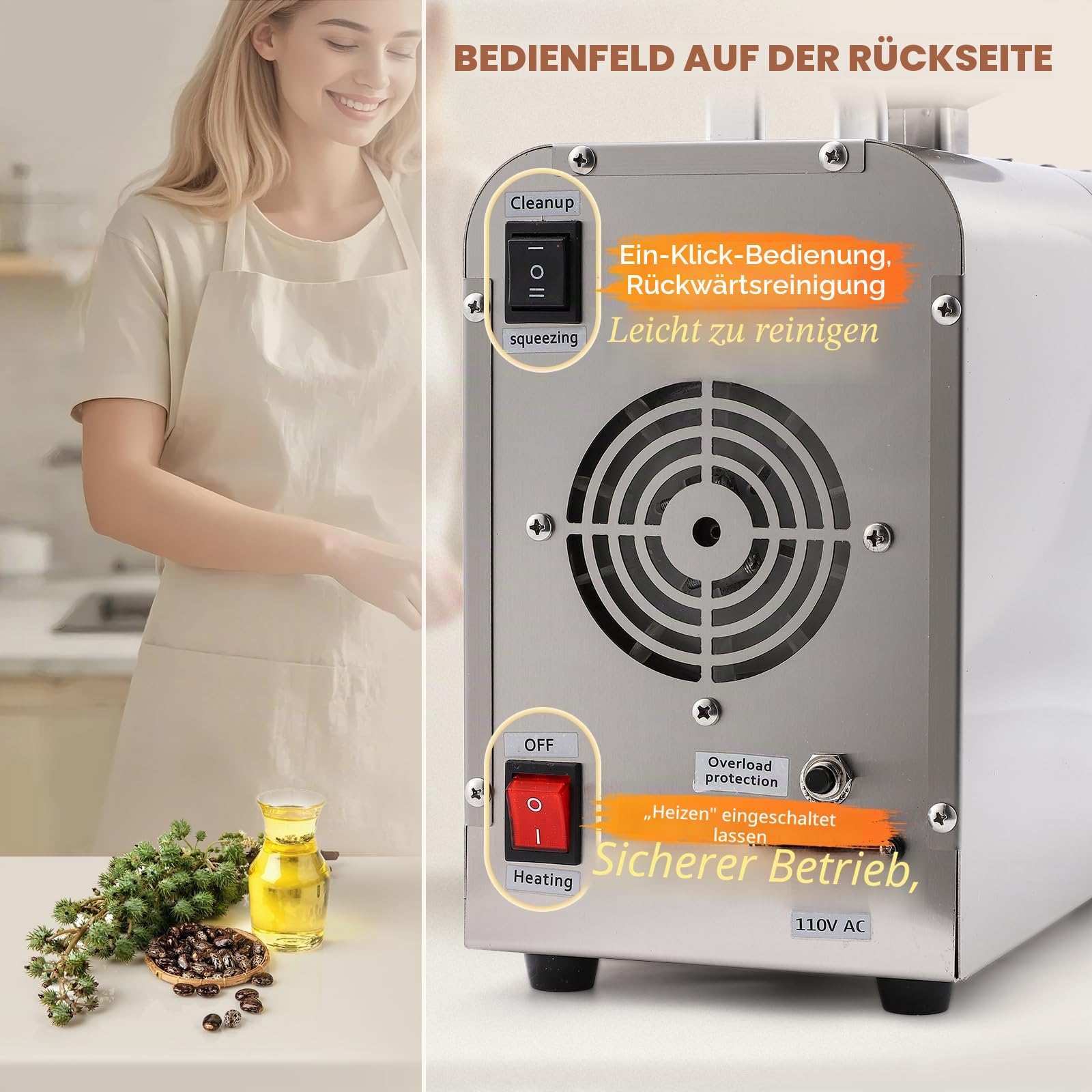 CGOLDENWALL 1000W LED Ölpresse Maschine Ölabzieher Expeller mit intelligentem Temperaturregler/Industriemotor/komplett Edelstahl