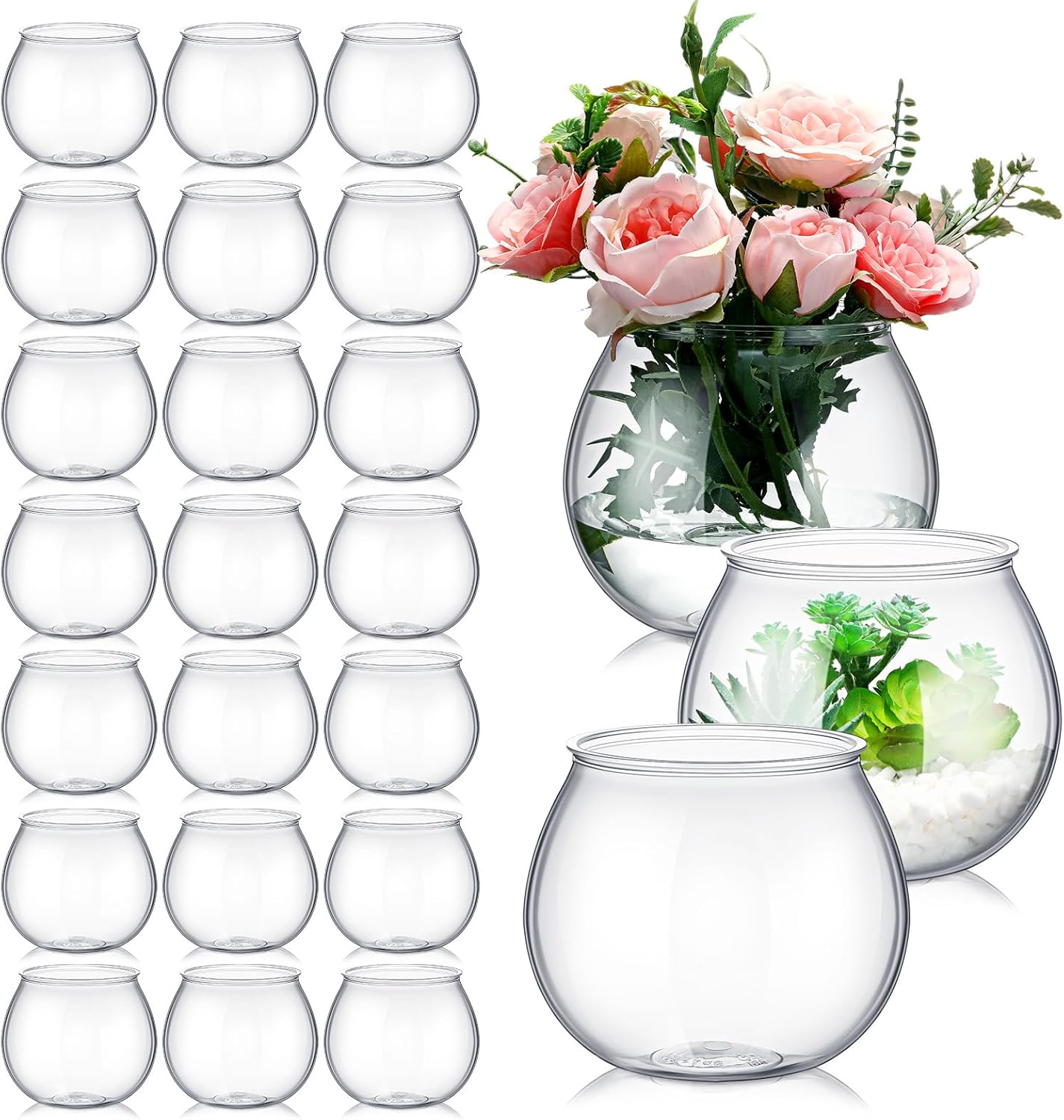 24 Pcs Plastic Fish Bowls for Centerpieces 27 oz Clear Fish Bowl for Drinks Unbreakable Heavy Duty Round Vase for Table Centerpieces Wedding Event Home Decor