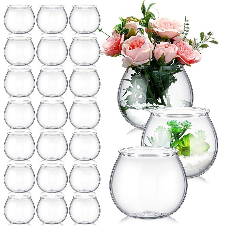 Aquário Globo de Plástico Transparente FoldTier para Peixes e Decoração, 810 mL, Pacote com 24