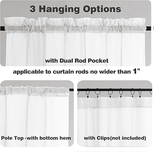 Miniatura 2 de Chyhomenyc Juego de 2 paneles de cortinas traslúcidas blancas de 63 pulgadas de largo, con bolsillo para cortinero, cortinas de tratamiento para