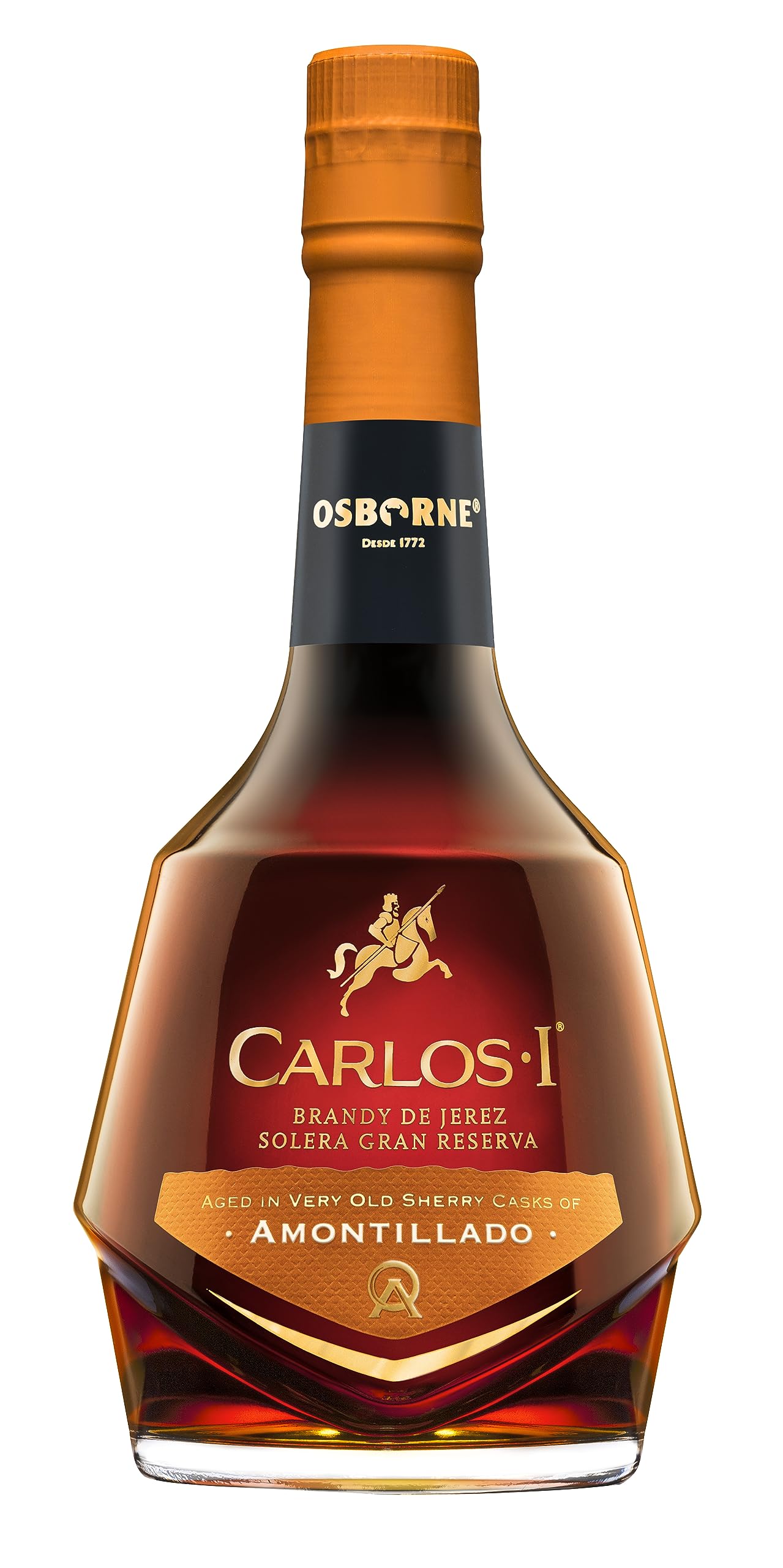 Carlos I Brandy de Jerez Amontillado – Solera Gran Reserva aus Spanien in hochwertiger Geschenkverpackung – gereift in 100-jährigen Solera-Fässern mit 40,3% vol. (1 x 0,7l)