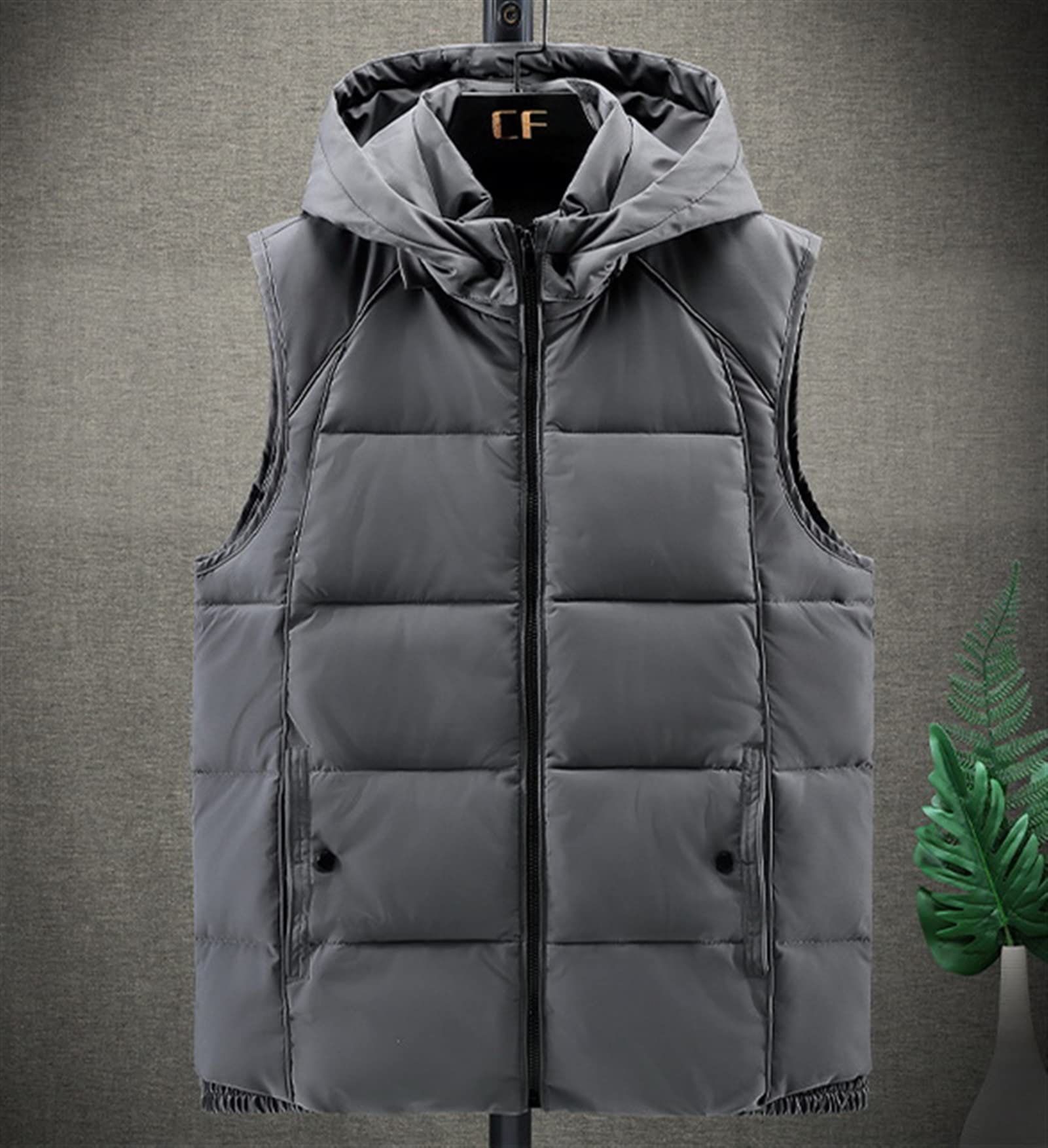 GIBZ Hombre Invierno Chalequillo Chaquetas sin Mangas con Capucha Cazadora Cierre Chaleco con Bolsillo con Cremallera
