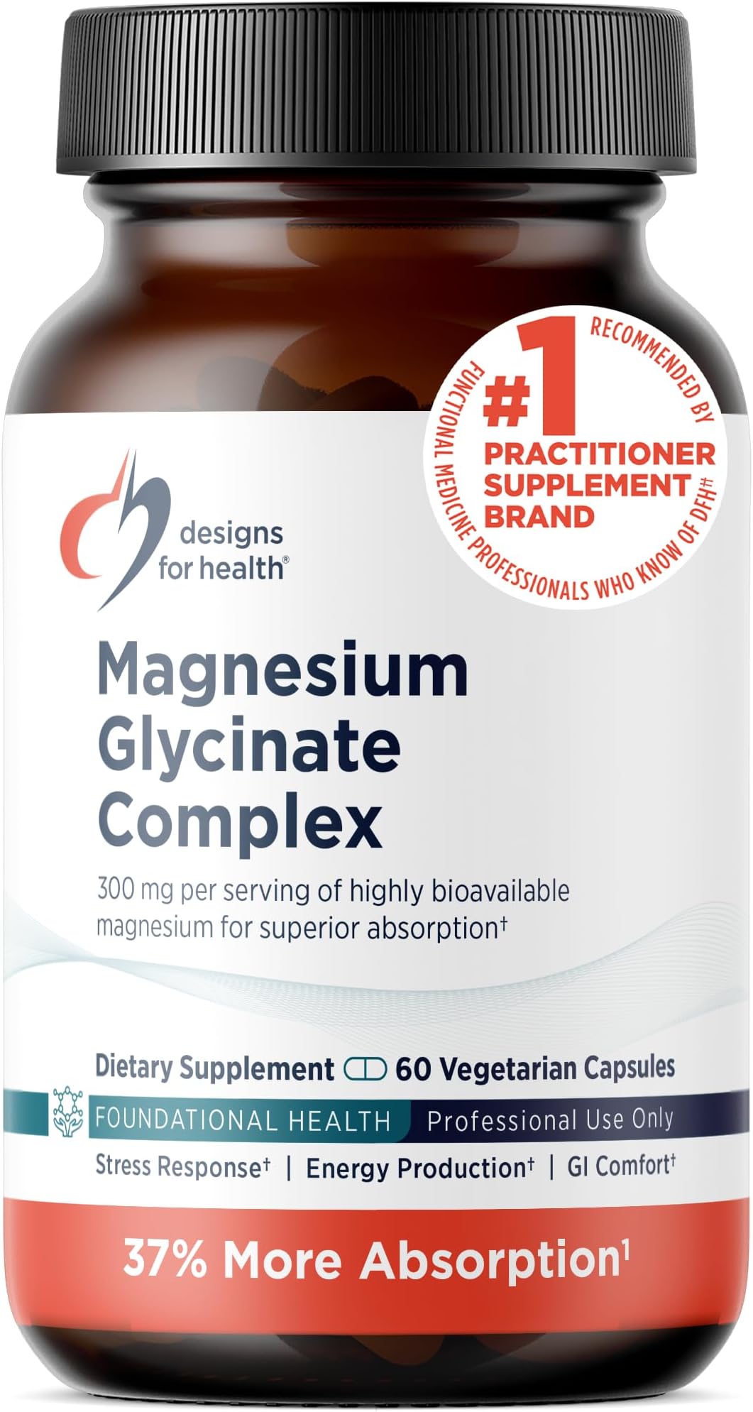 designs for health Magnesium Glycinate Complex - High Absorption, Patented Magnesium Complex - Promotes Calm Sleep, Energy, Bone & Heart Health, and Immune Support - Vegan, Gluten Free (60 Capsules)