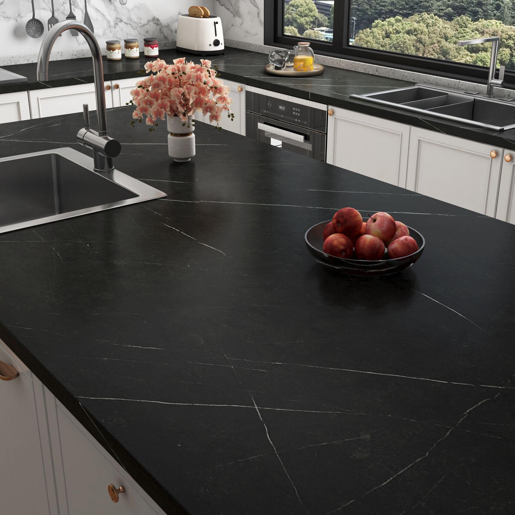 Stickyart Papel Adhesivo para Muebles Mármol Negro 90cm x 400cm Papel Pintado Autoadhesivo para Parede Extraíble Vinilo Encimera Cocina Solución Decorativa Moderna Vinilo Adhesivo Baño Impermeable