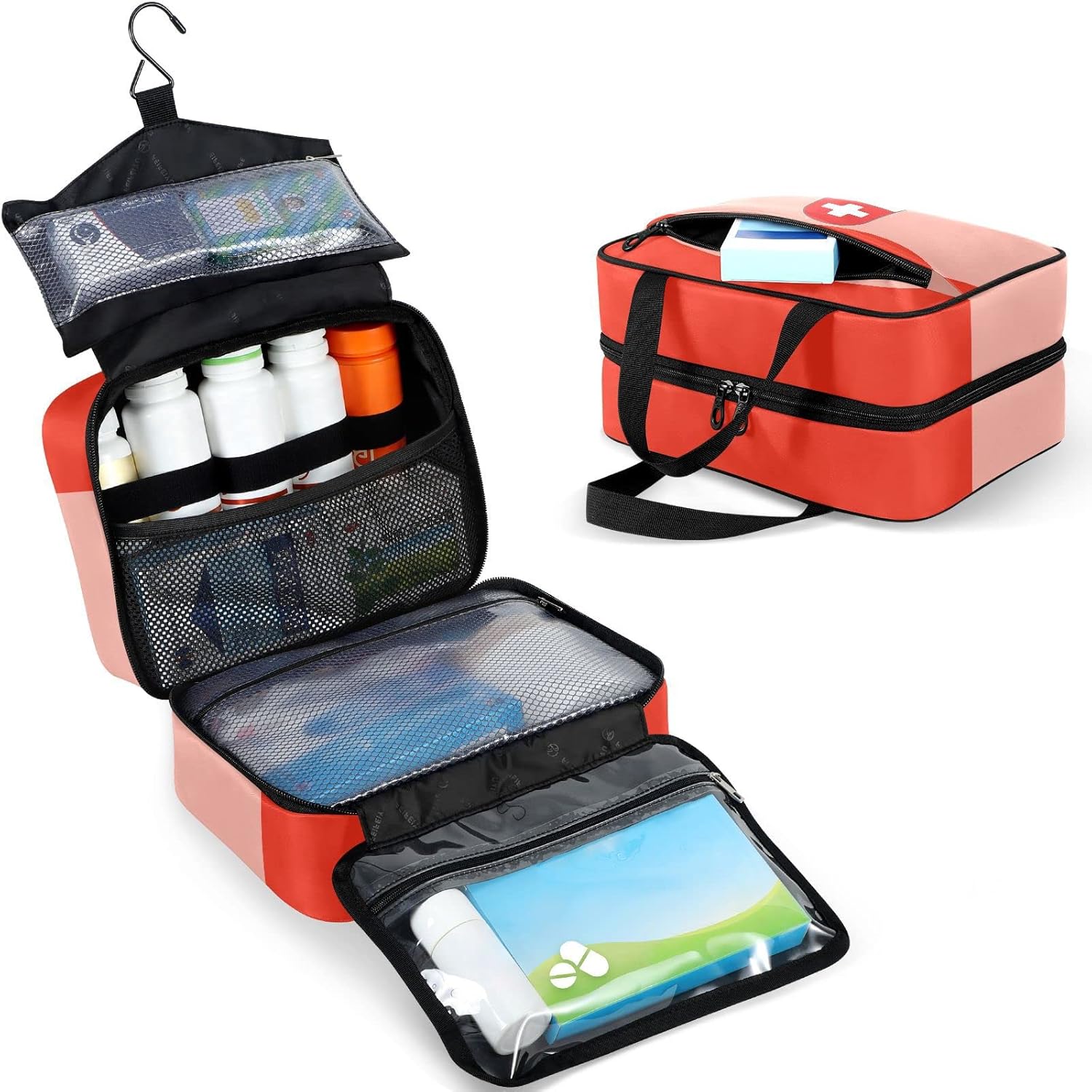 Naanle Pill Organizer Bag Travel Pill Bottle Medicine Organizer Home Storage Medication Bag for Vitamin Supplements, Pill with Cross First Aid Bag for Car Camping