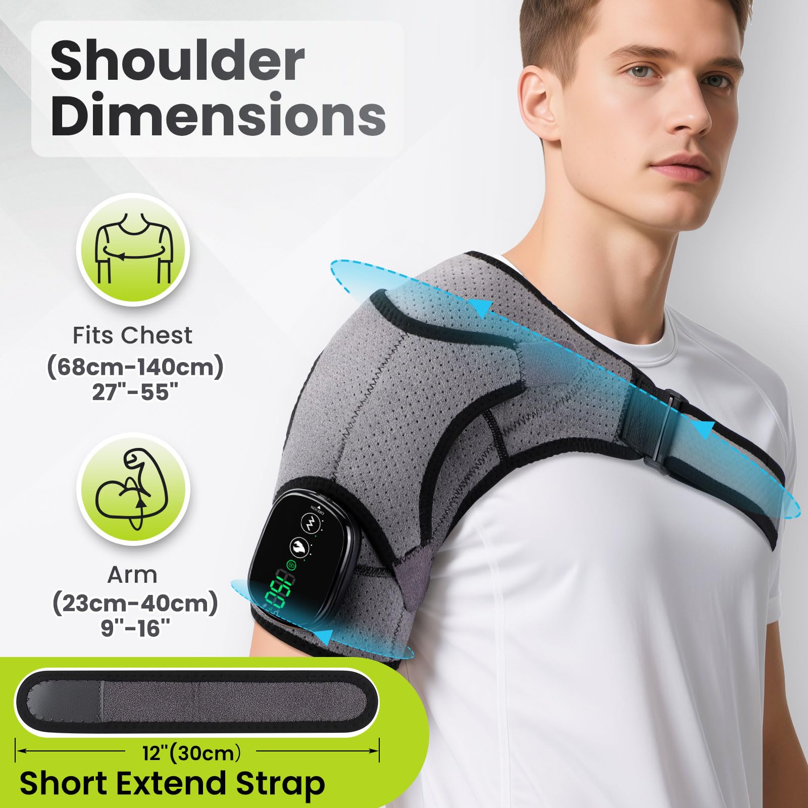 Coussin De Massage Chauffant Sans Fil Pour Épaule, Attelle Chauffante Avec 3 Niveaux De Chaleur Et Vibrations, Écran Tactile Et Batterie 5000mah, Adaptée À L'Épaule Gauche/Droite Pour Unisexe (Gris)
