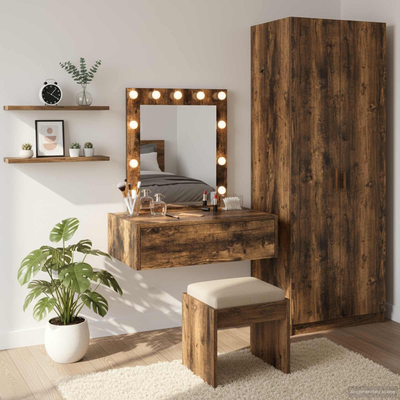 vidaXL Schminktisch Braun 60 x 40 x 70 cm Holzwerkstoff | Super für kleine Räume, Die eingebauten Lichter machen die Pflege einfacher, Mit einer großen Schublade für dein Make-up
