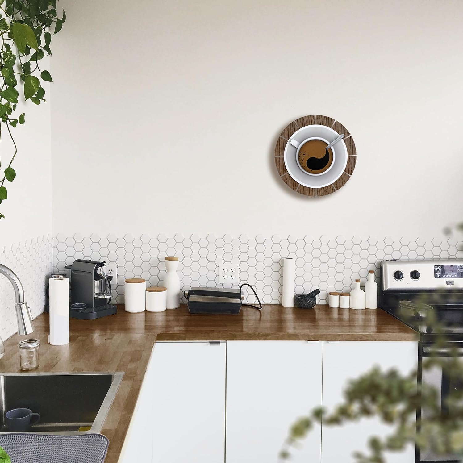 goodtime Coffee Cup Wall Clock, White & Brown Wall Decor, Modern, Silent Clock, Coffee Time Clock, 11.5 inches, Coffee Theme, Quartz Mechanism, Unique Decorative Kitchen Gift for Men and Women