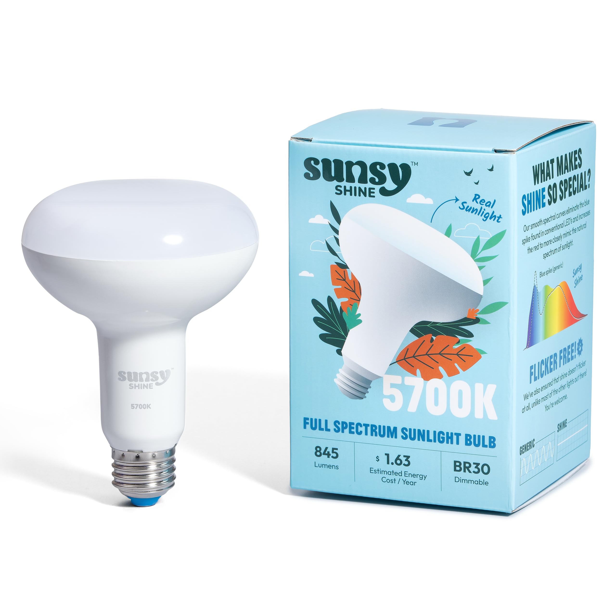 sunsy Shine - The Full-Spectrum Truly Flicker-Free Sunlight Bulb for Humans - Boosts Energy, Mood, and Circadian Rhythm for Better Health - Near