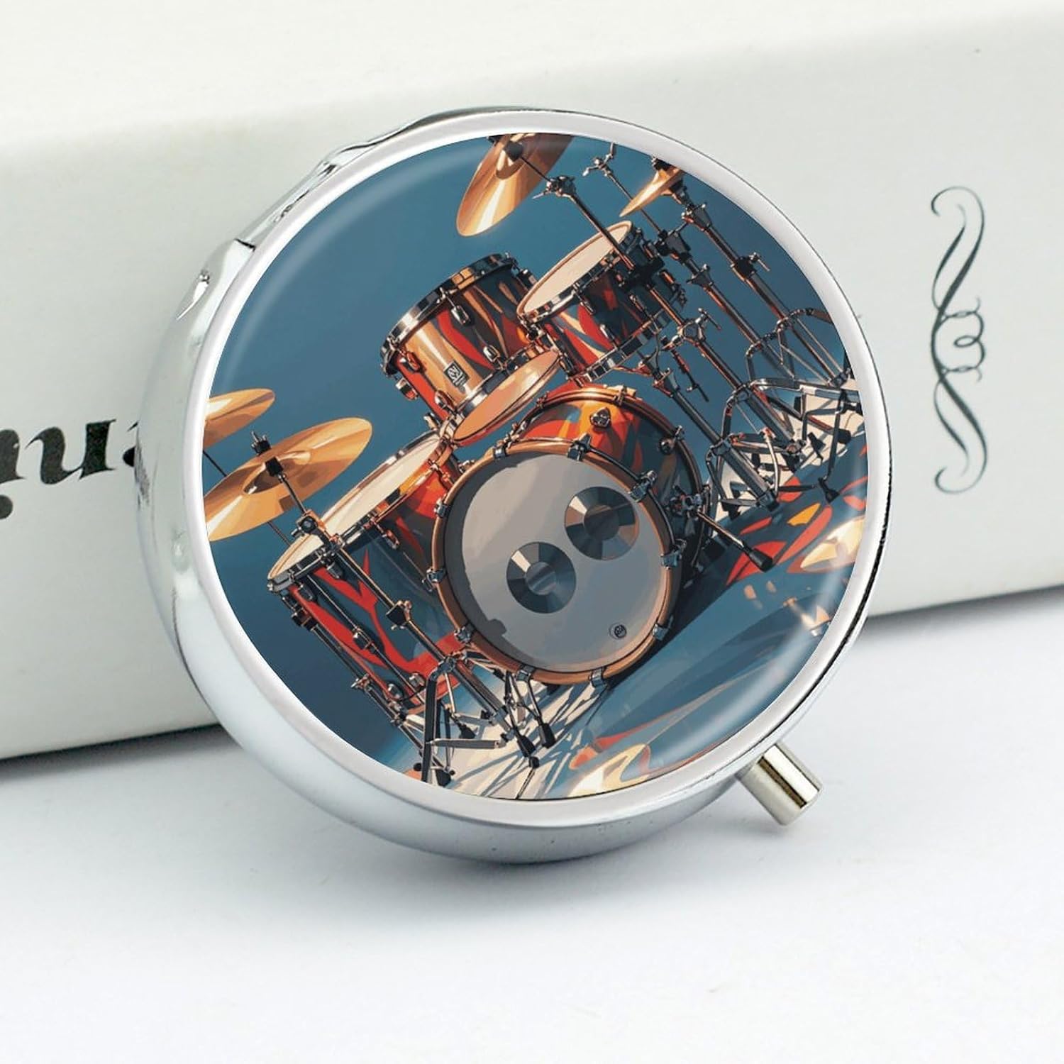 Round Silver Pill Box Small Pill Case for Purse and Pocket 3 Compartment image 4