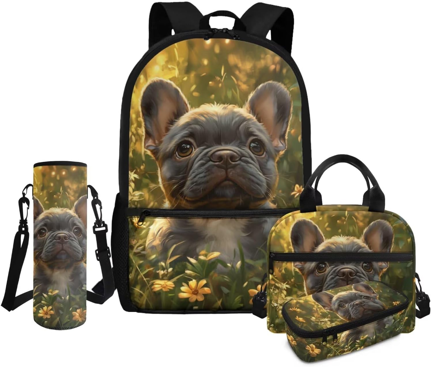 Cat Pattern Backpack for School Cute Preppy 6 Grade Lightweight Bookbag for Girls 10-12 Cute 17 Inch School Knapsack Set of 4 Classic Water Bottle Holder for Outdoors