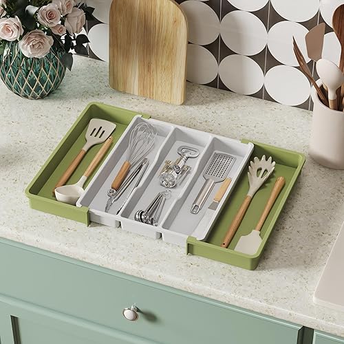 Miniatura 7 de Lifewit Organizador de utensilios para cajones de cocina, bandeja de utensilios de cocina expandible, soporte ajustable para cubiertos de cubiertos,