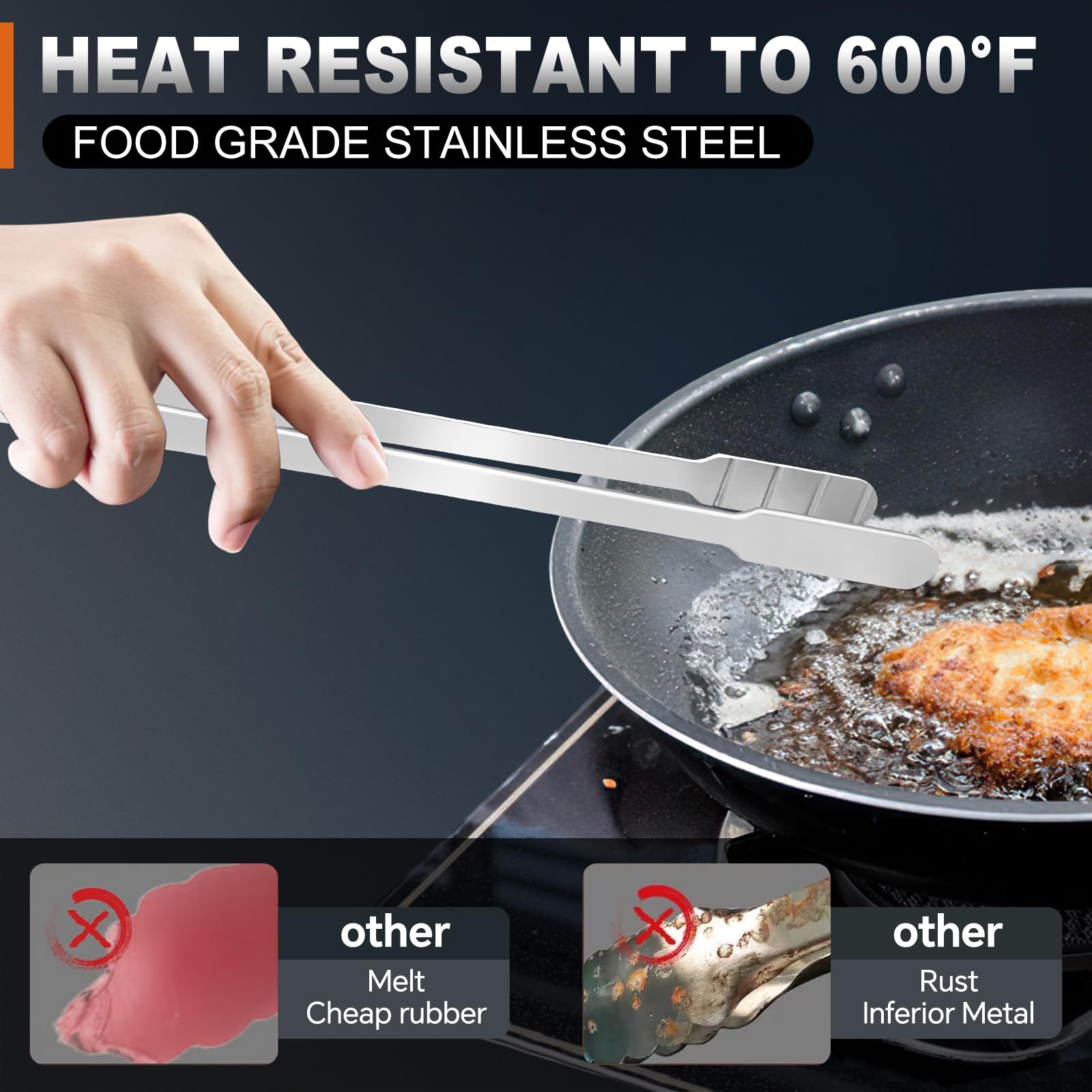 Eddeas Pinzas de cocina de 16 pulgadas de largo, paquete de 2 pinzas grandes para cocinar, pinzas de acero inoxidable resistentes al calor hasta 315.6 °C, aptas para lavavajillas