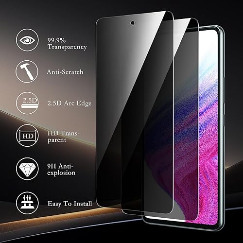Miniatura 7 de AZSCYN Paquete de 2 protectores de pantalla de privacidad para Samsung Galaxy A53 5G 2022 con 2 protectores de lente de cámara, película de vidrio
