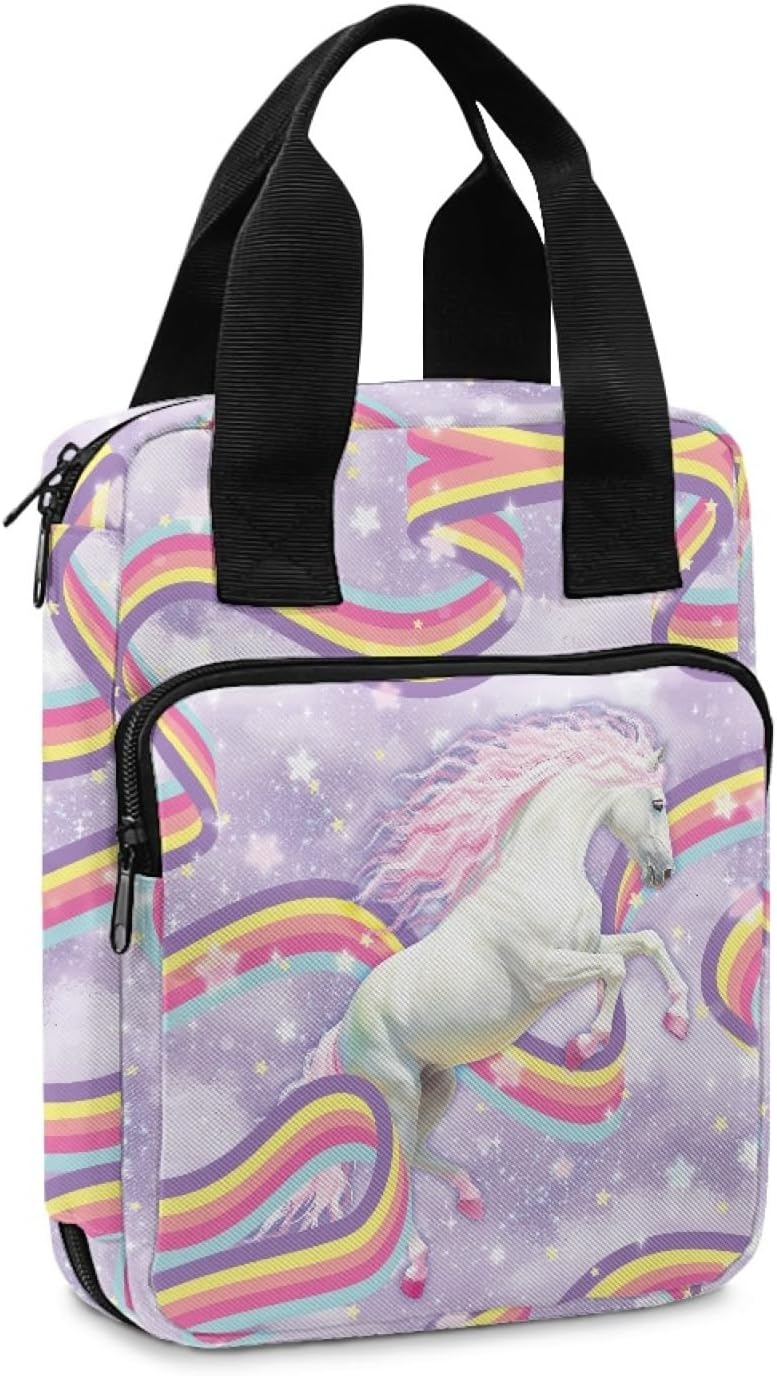 Gentle Pastoral Cross Horse Bible Case for Girls Bible Tote Bag Large Zippered Bible Covers with Handle Pockets Lightweight Print Church Book Bag Pink