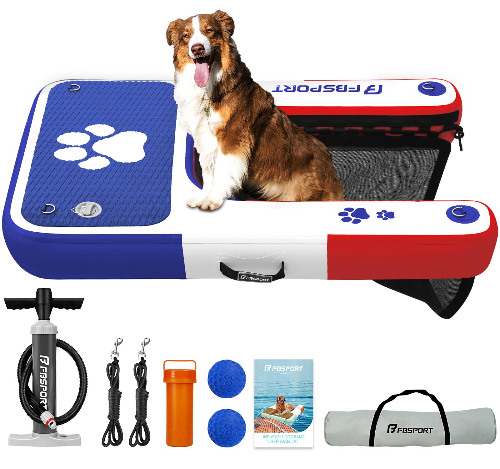 MARINEO Hundebadeleiter Aufblasbar - Sichere Rampe Für Pool, Boot & Steg, Large 129 Cm