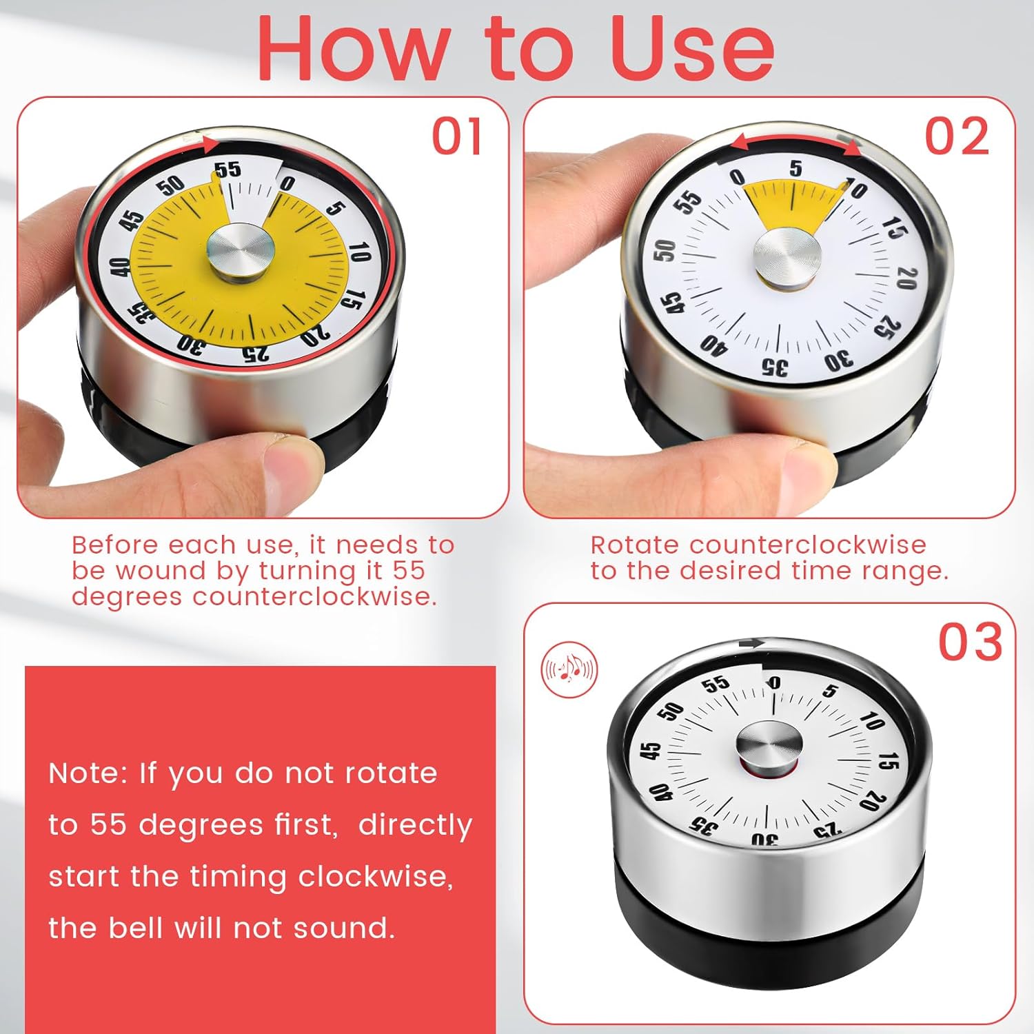Kingdder 12 Pcs 60 Minute Magnetic Visual Timer 2.36 Inches Small Kitchen Countdown Timer Stainless Steel Mechanical Timing Tool for Classroom Teaching Whiteboard Meeting Working Cooking (White)
