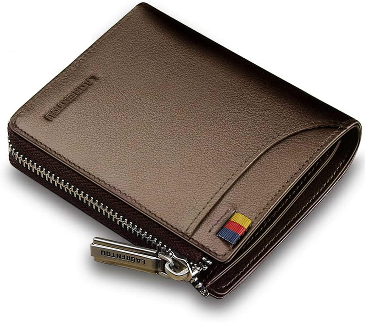 LAORENTOU Genuine Leather Wallets for Men, RFID Blocking, Multi Card Holder Slim Mens Wallet with Zipper Coin Purse, Bifold Wallet for Man, Boys, Teens, Brown, medium, Coin Purse Wallet