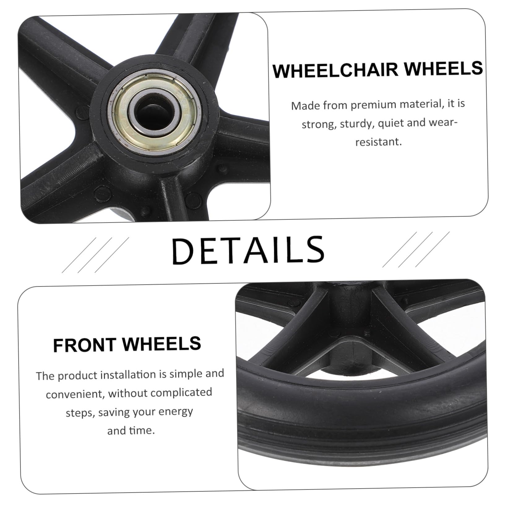 Hohopeti Ruedas Delanteras Lisas Silla de Ruedas para Abs y Acero Resistentes y Duraderas de Repuesto para Uso Interior y Exterior