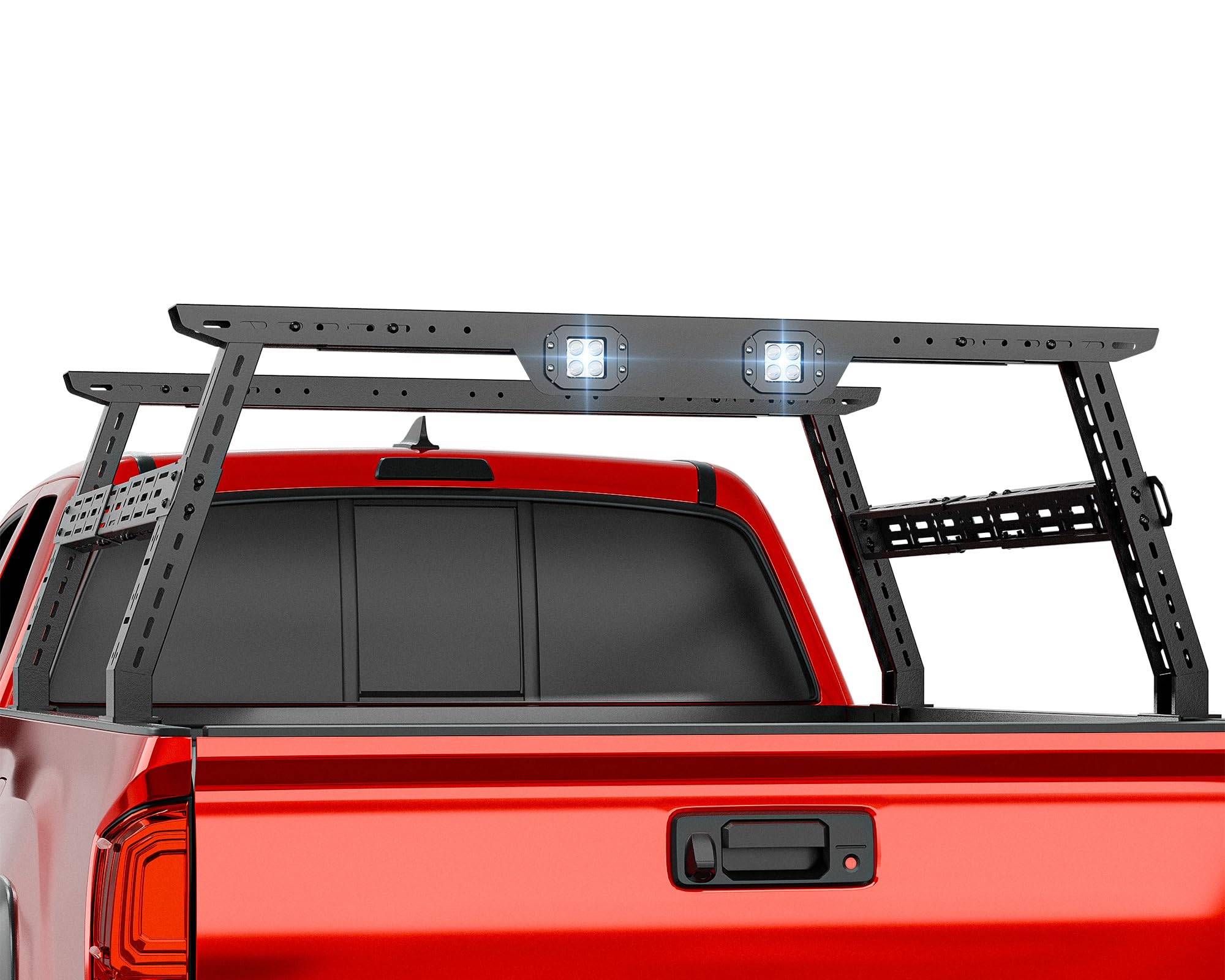 Adjustable 16-24.8" High Truck Bed Racks with 2 Led Lights Cargo Carrier Compatible with Ford F-Series/Ram/Silverado/Sierra/Tacoma/Tundra/Gladiator JT/Canyon/Titan/Frontier Ladder Rack