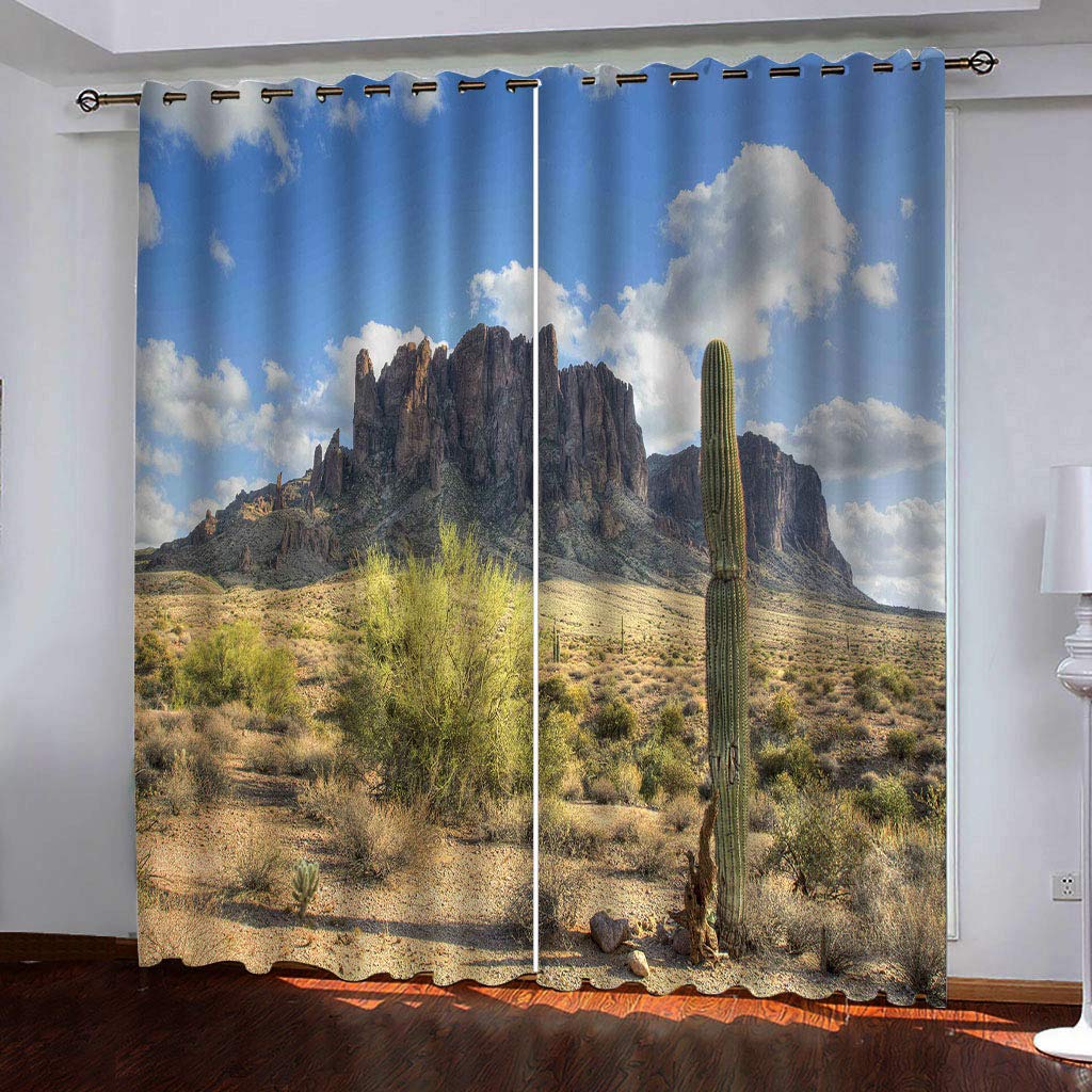 Rideau occultant thermique 140x240 cm par 2 pièces motif cactus pour fenêtre