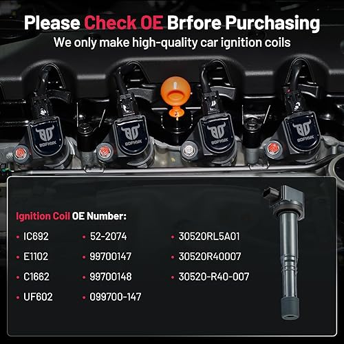 Vista 106 de BDFHYK Paquete de bobinas de encendido y bujías de iridio compatibles con Acura RSX Honda Accord Civic CR-V Element repuesto para UF583 UF311