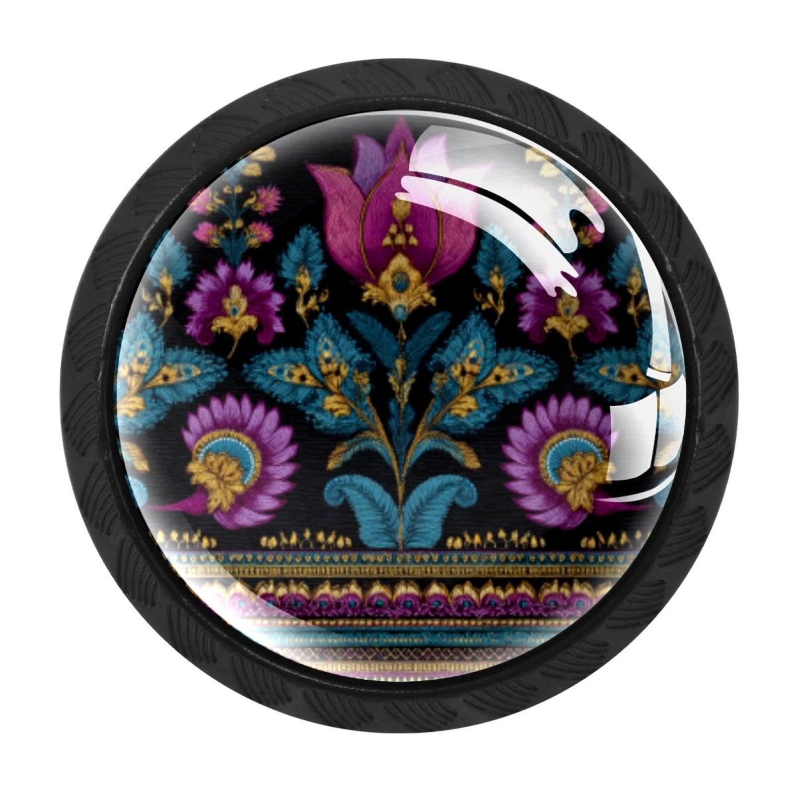 CHENZZZZ 4 Pieces Kitchen Cabinet Knobs Motifs African Boho Paisley Floral (16) Drawer Knobs Dresser Knobs Drawer Pulls Door Knobs Dresser Drawer Handles Knobs for Dresser Drawers