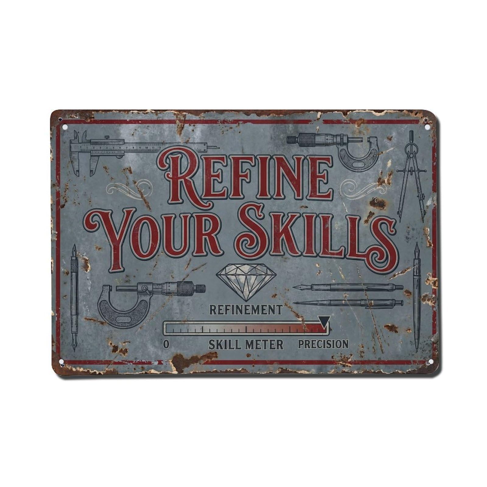 Refine Your Skills Excellence Retro Motivational Slogans Vintage Metal Tin Sign Wall Decor for Cafe, Club, Garden Metal Poster 8x12Inch