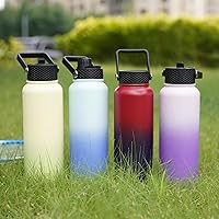 Vista 154 de BJPKPK - Botellas de agua aisladas con tapa de popote, botellas de agua de acero inoxidable de 40 onzas con 3 tapas, termo a prueba de fugas libre