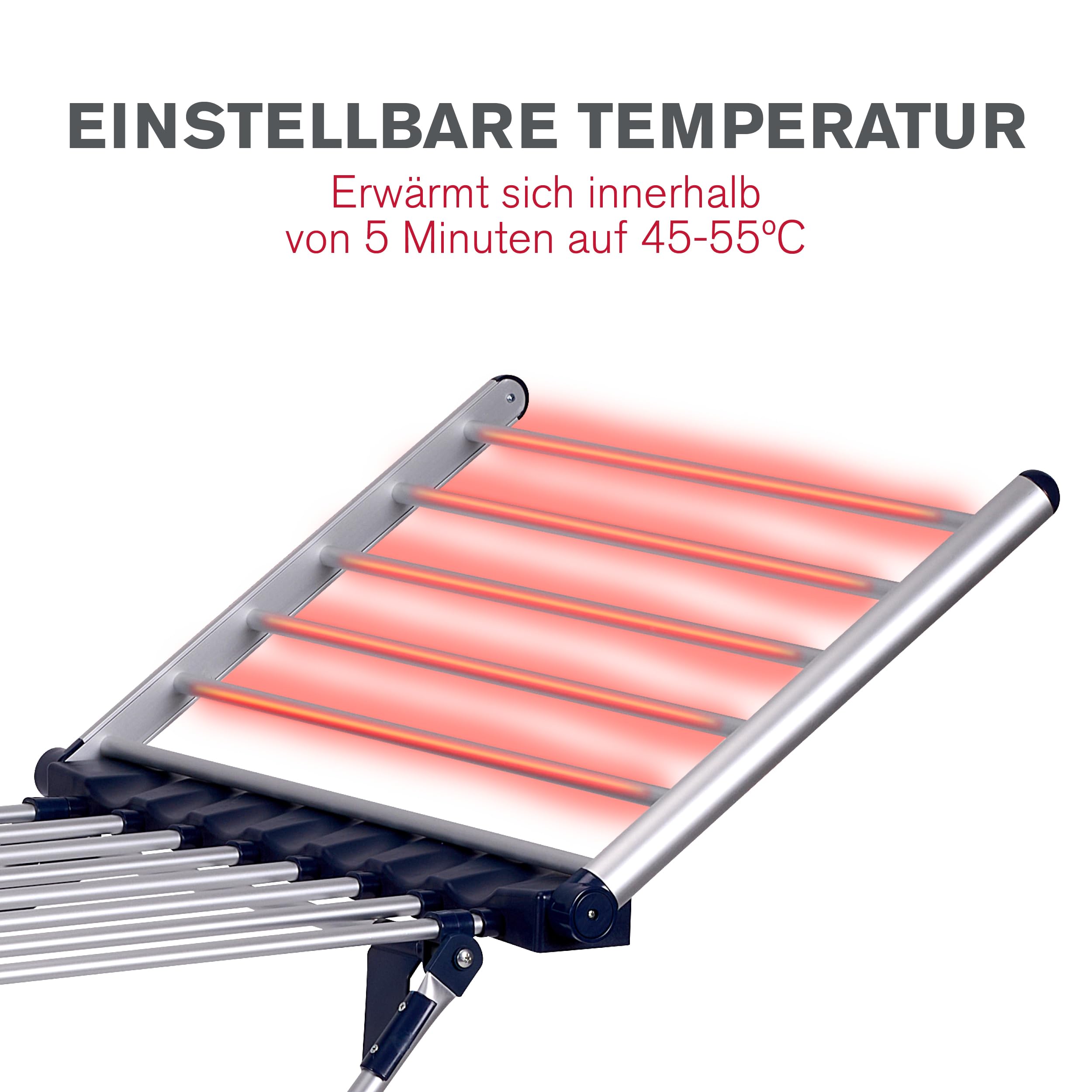 Dirt Devil Wäscheständer Beheizbar DD6003 – Trockenstab - Badheizkörper - Standtrockner 230W – Hochständer Wäschständer – 12 m Trockenlänge - Beheizbarer Wäscheständer IPX1 Schutz - Aluminium