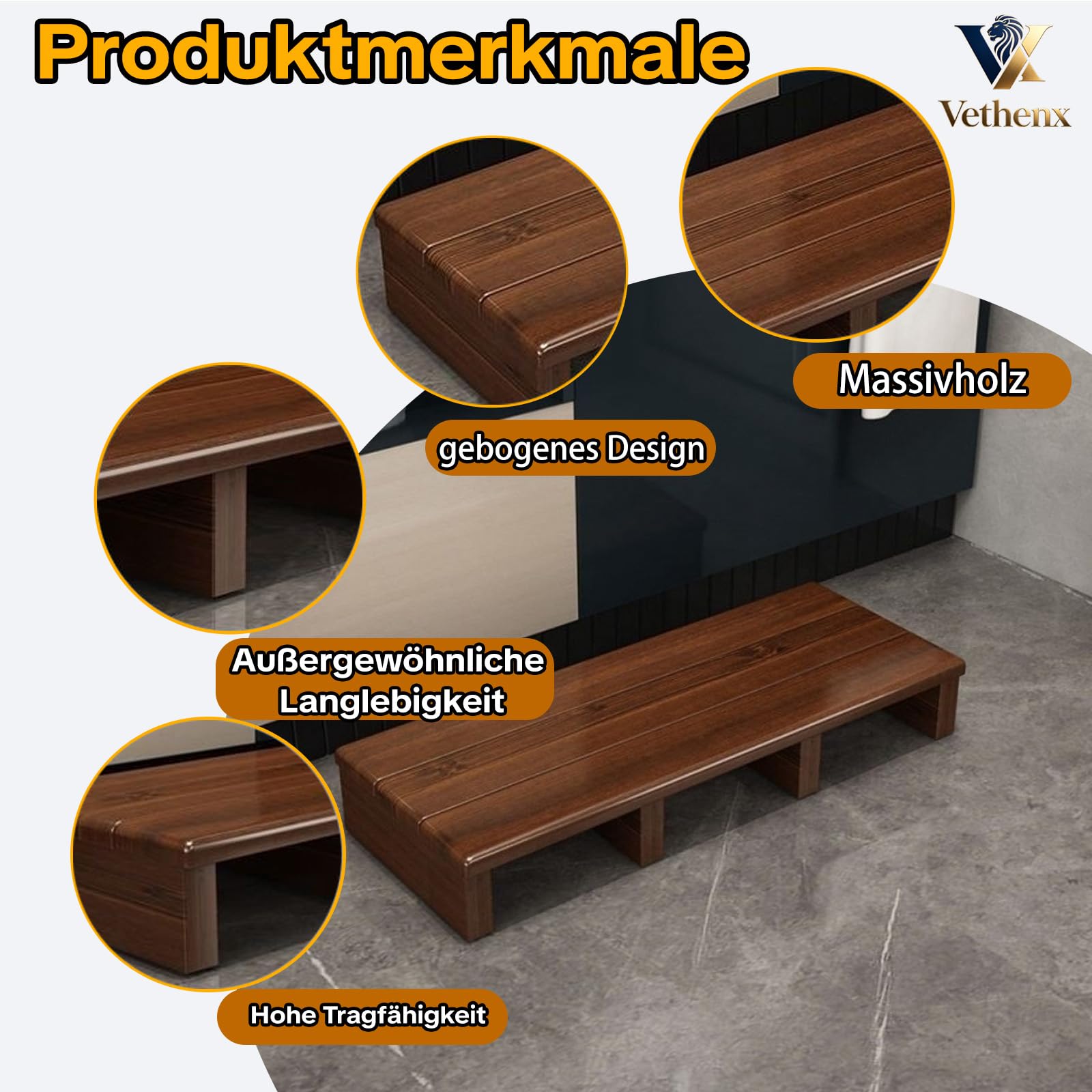 Bett Schritte für hohe Betten für Erwachsene,Tragbare Steighilfe Treppen Stufe,Tritthocker aus massivem Holz,Starke Tragfähigkeit,Keine Montage erforderlich ideal für ältere Menschen（100×30×15）