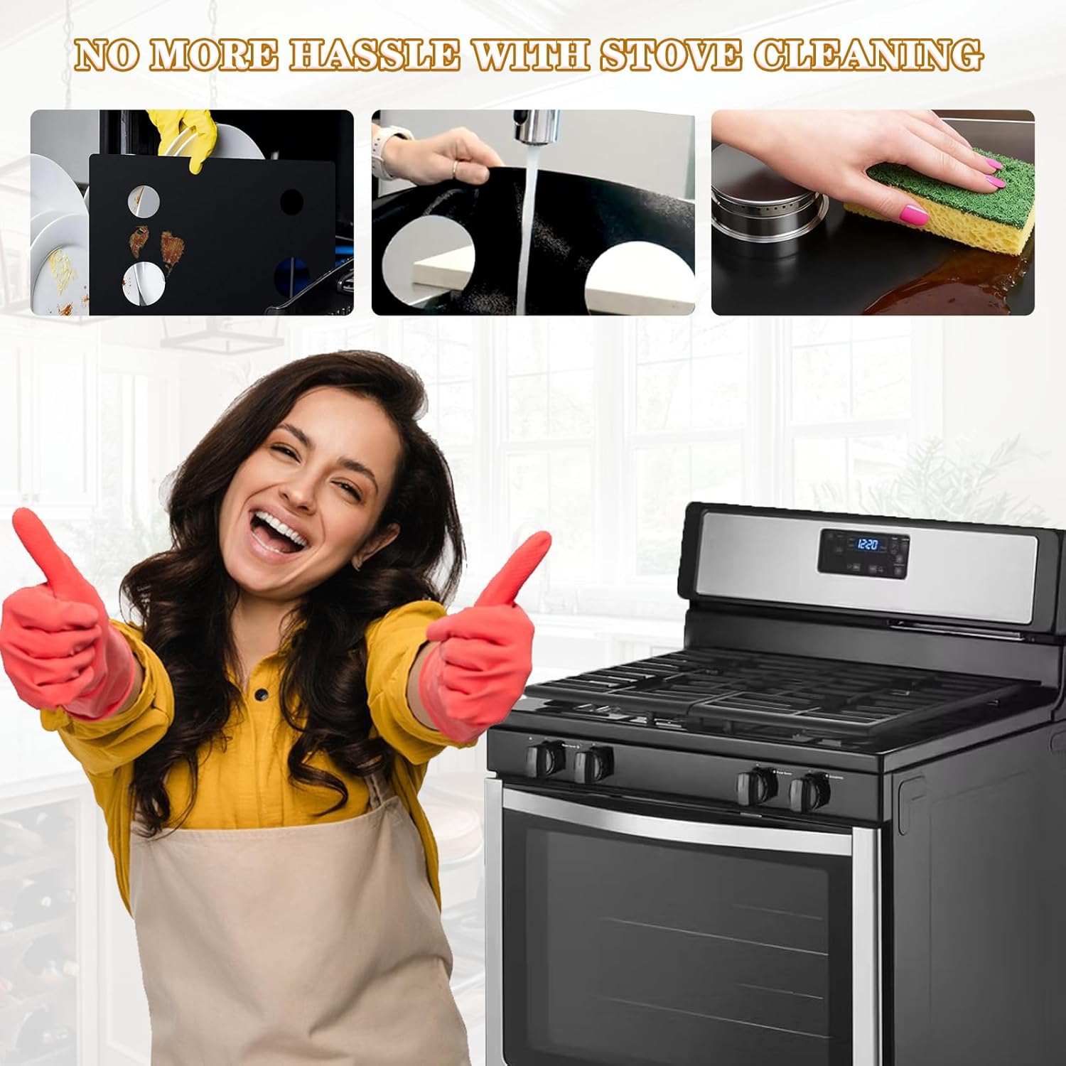 Stove Cover For Whirlpool Gas Stove Protectors 4 Burners Model WFG320M0BS WFG320M0BB WFG320M0BW WFG320M0MW WFG320M0MS, Reusable Splatter Guard Protector Liner