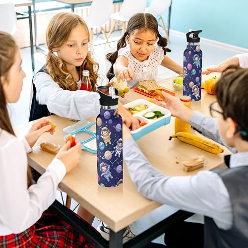 Miniatura 6 de Botella de agua para niños con popote para la escuela, a prueba de fugas, botellas de agua aisladas de 20 onzas, sin BPA, espacio de lindos