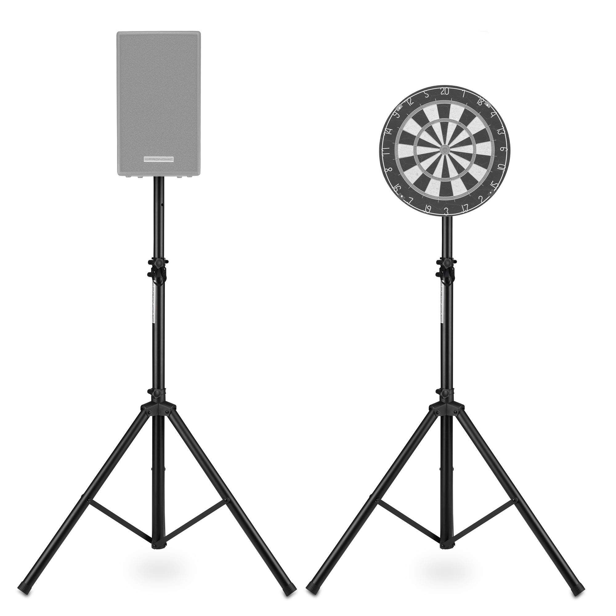 2X Pronomic SPS-1S Pied de Haut-Parleur en Acier - Support de Enceinte, Construction tripode Large et Stable - 120-193 cm - Peut également être utilisé comme Support de fléchettes - Sac Inclus