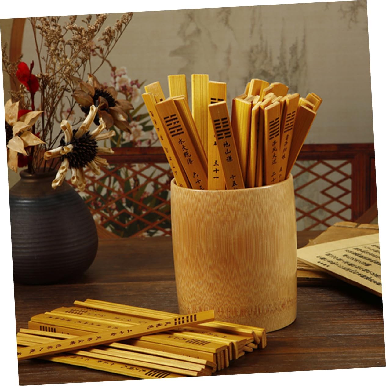 Chinese Divination Game Stick Set Bamboo Fortune Telling Sticks Hexagram Divination Traditional Chinese Prop