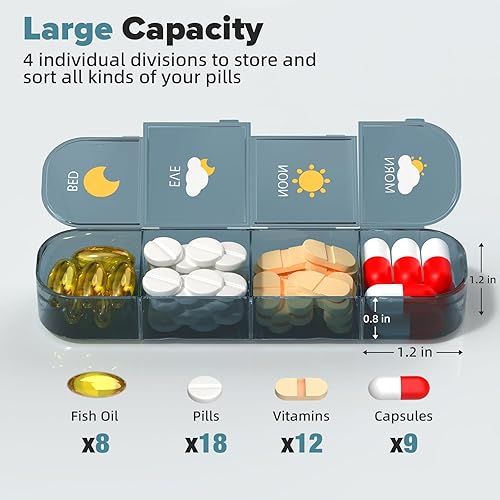 Miniatura 2 de Pastillero semanal de 7 días, pastillero semanal, pastillero grande con 28 compartimentos, contenedor portátil diario para medicamentos (azul)