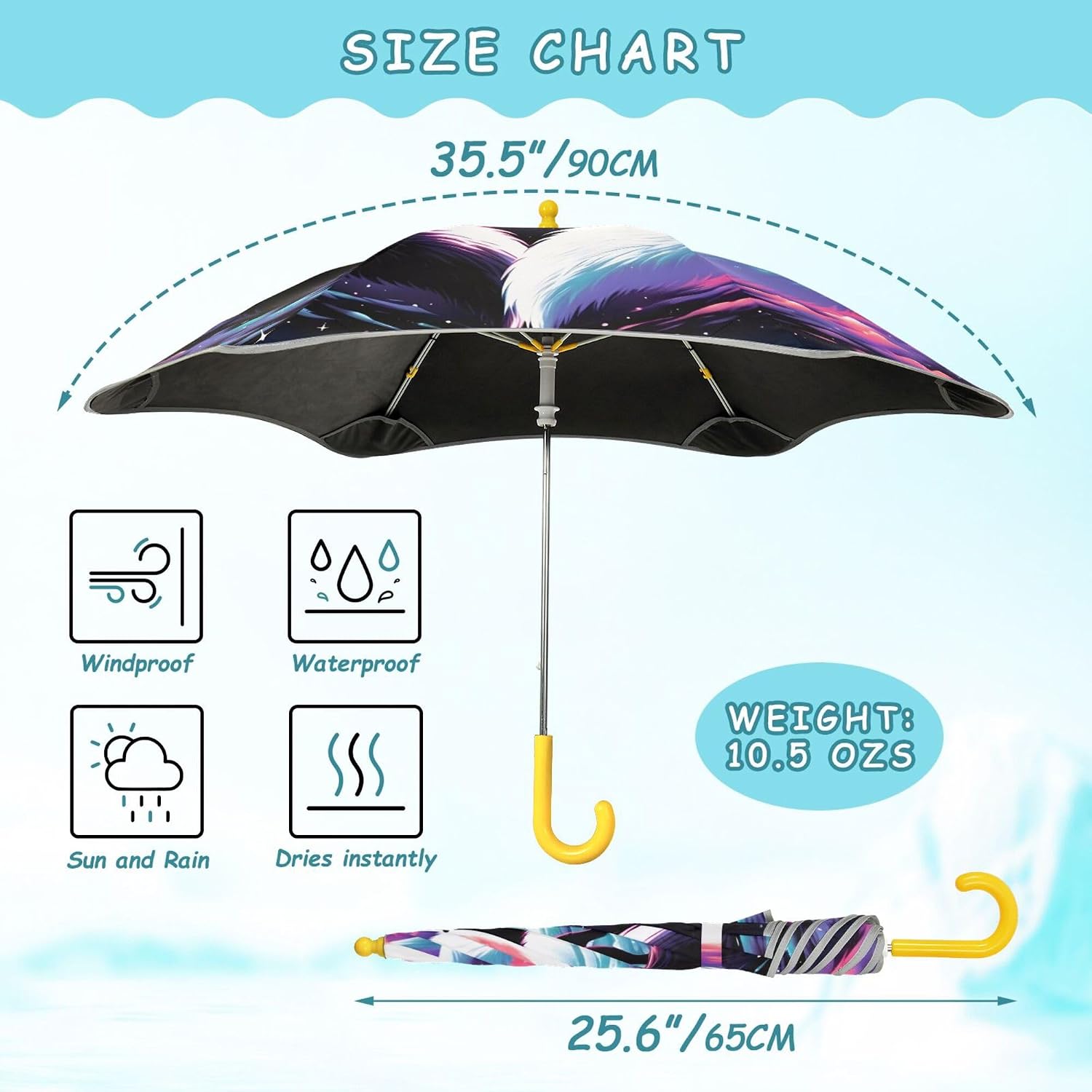 ALAZA Fox Yingyang Nebula Kids Umbrella for Girls Boys Toddler Children Rain & Sun Umbrella