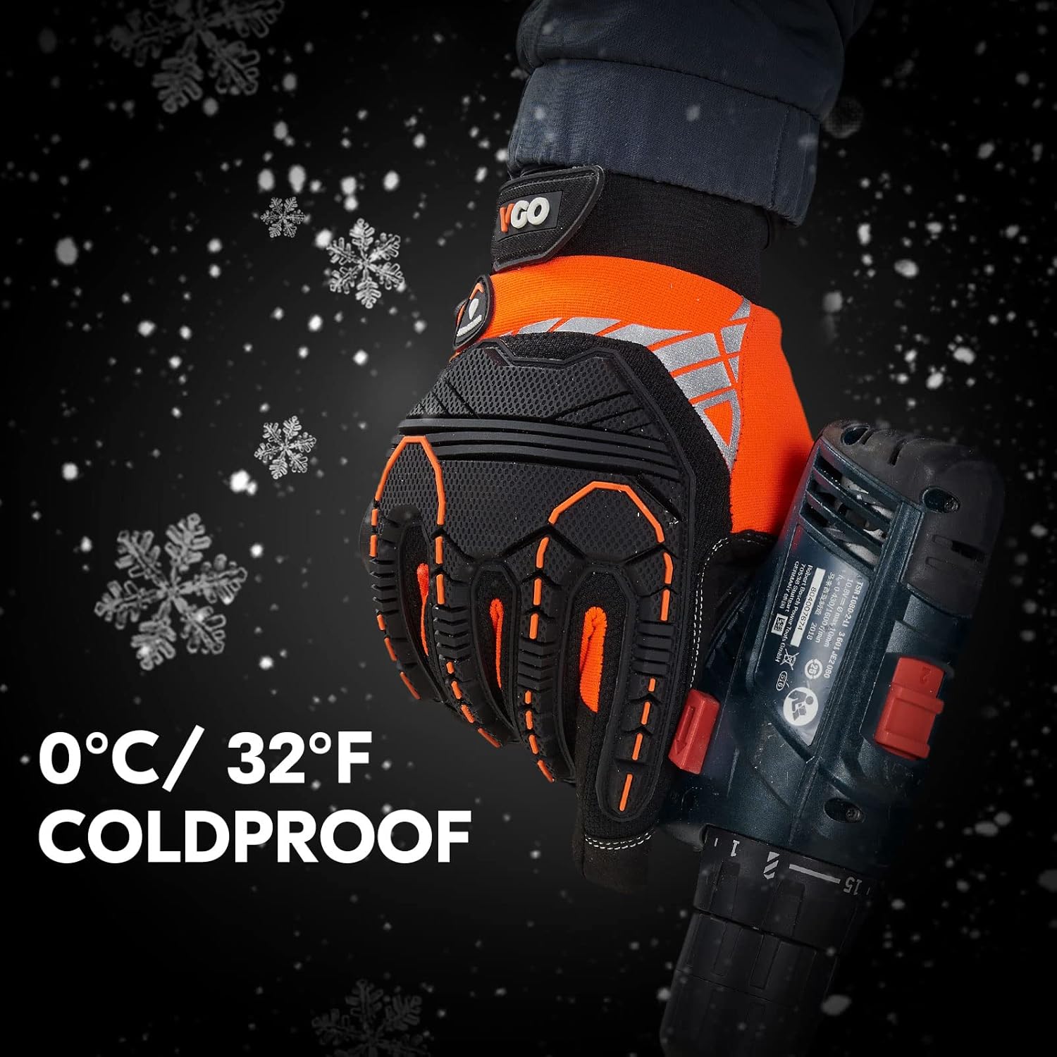 Vgo... 1 Pair 32°F/0℃ Winter Mechanic Gloves, Cold Weather Waterproof Heavy Duty Safety Work Gloves,w/3M Thinsulate Lining(Size L,Orange,SL8849FLWP) - Image 3
