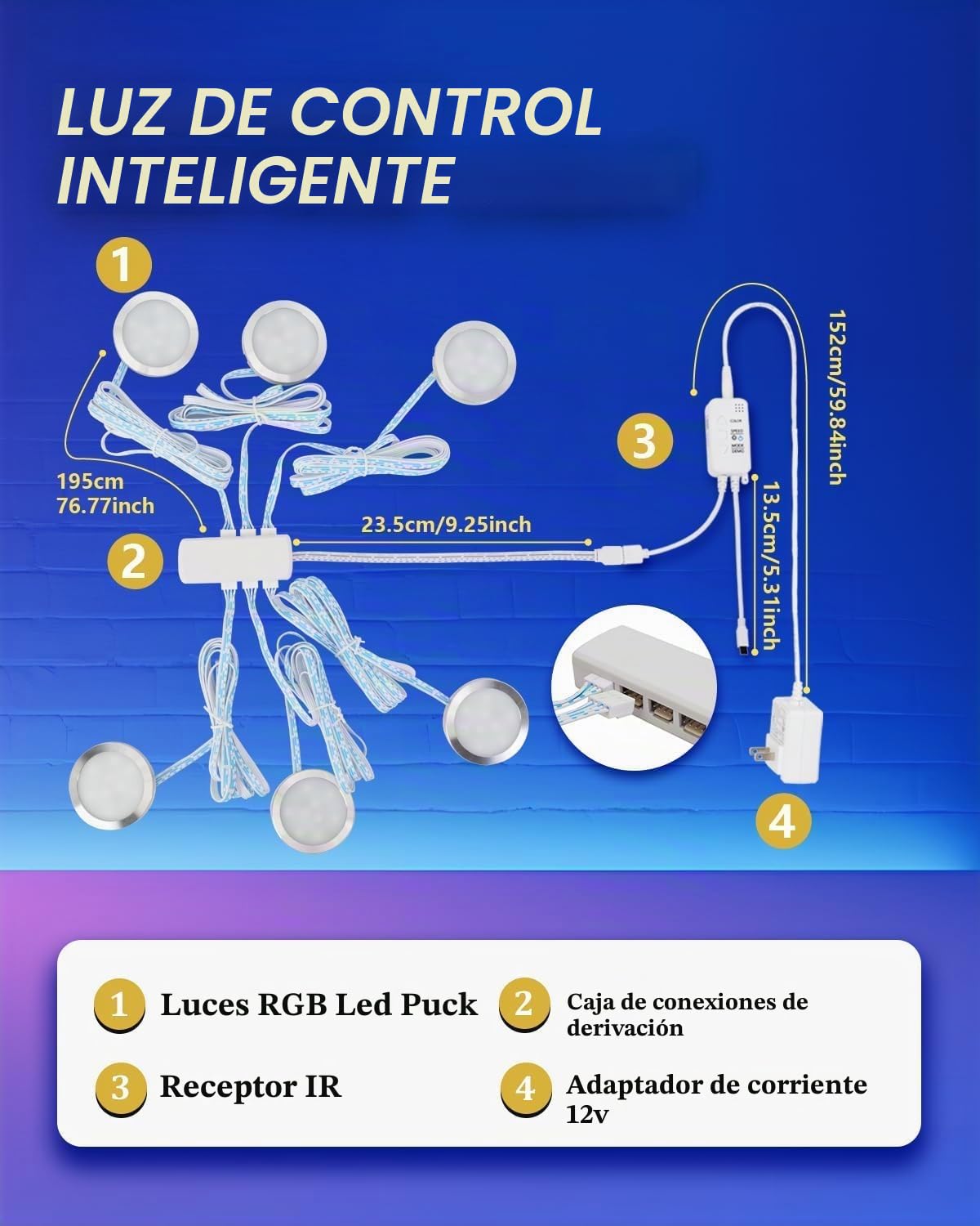 Kit de Iluminación Bajo el Gabinete, Luces LED RGB Inteligentes con Control Remoto, Control de APP, Sincronización de Música, Modos de Escena, Luces LED de Cambio de Color