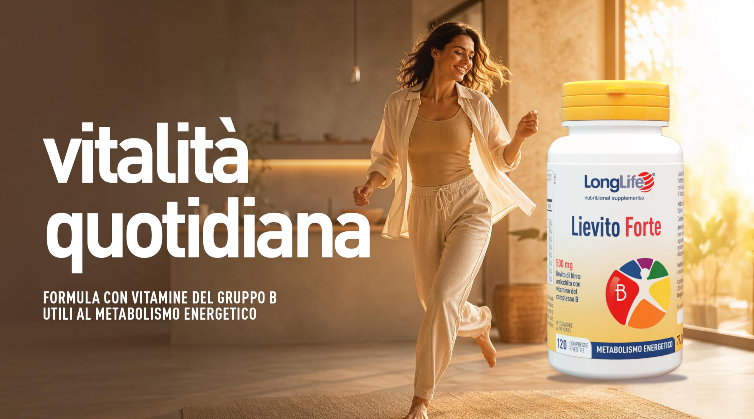 LongLife® Lievito Forte | Integratore di lievito di birra con vitamine del gruppo B | Metabolismo energetico | Riduzione stanchezza e affaticamento | 120 compresse | Vegano e doping free.
