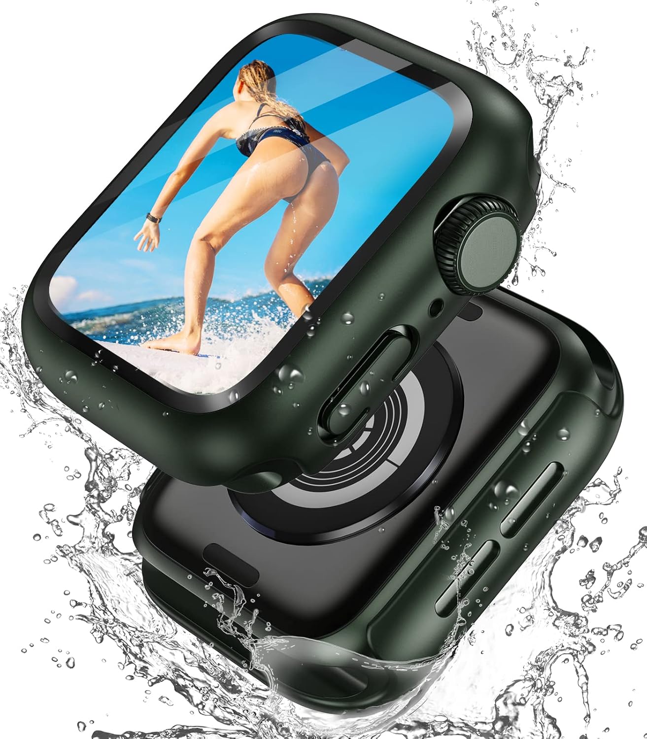 BELONGME [2 Pack] Compatible for Apple Watch Series 7 SE 6 5 4 Screen Protector Case 45mm 44mm 41mm 40mm, Waterproof Hard PC Full Protective Cover Bumper for iWatch Case Men Women (40mm Green).
