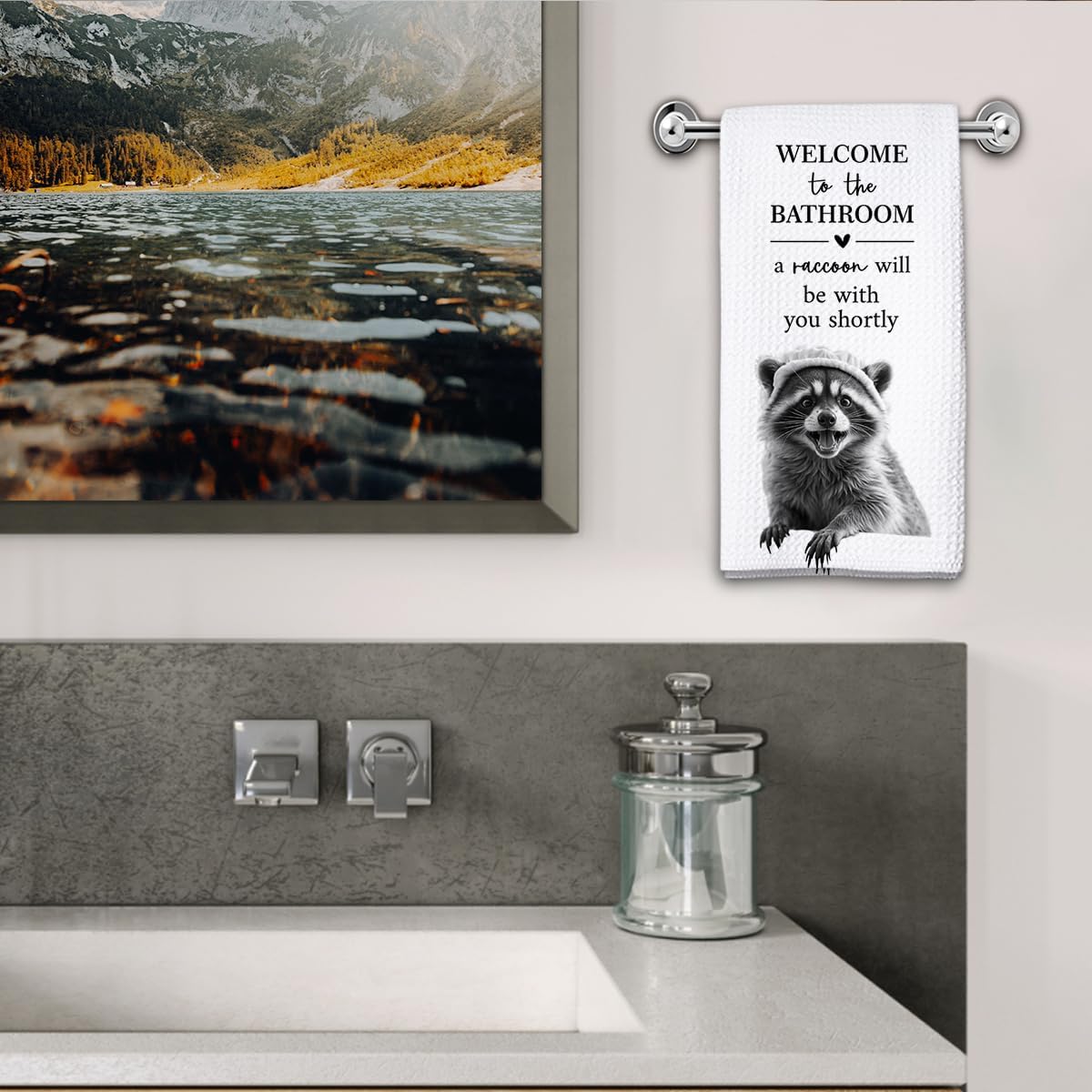 KIDEAR Funny Raccoon Bathroom Decor Welcome to The Bathroom Hand Towel,1 PCS Cute Raccoon Kitchen Towels for Toilet Wall Decorations,Cute Animal, Gifts for Women, Pet Owners Housewarming - A01 image 4