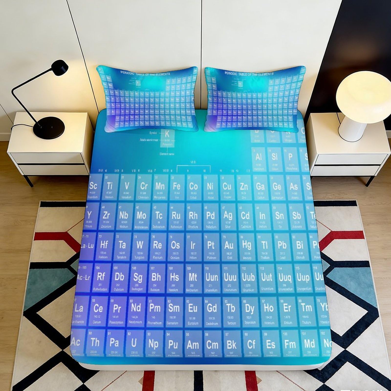 3D Printed Blue Gradient Alphabet Fitted Sheet Microfiber Deep Pocket Non-Slip Letter Mattress Fitted Cover Bedroom Bedding Set 140x200x25cm