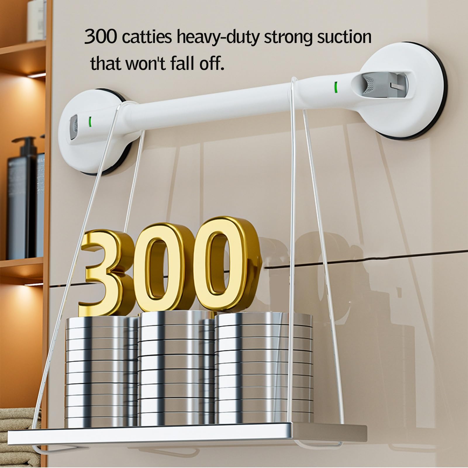 montado en la Pared Barras de Apoyo for baño, Barras de Seguridad con Ventosa for Ducha con Indicadores de Seguridad, aptas for baños y bañeras.(55cm)
