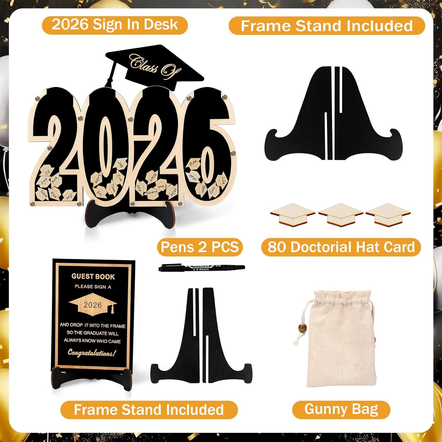 Graduation Decorations Class of 2026 Guest Book Alternatives Wood Graduation Signature Board Party Sign for College High School Students Grad Party Indoor or Outdoor 2026 Supplies Gifts